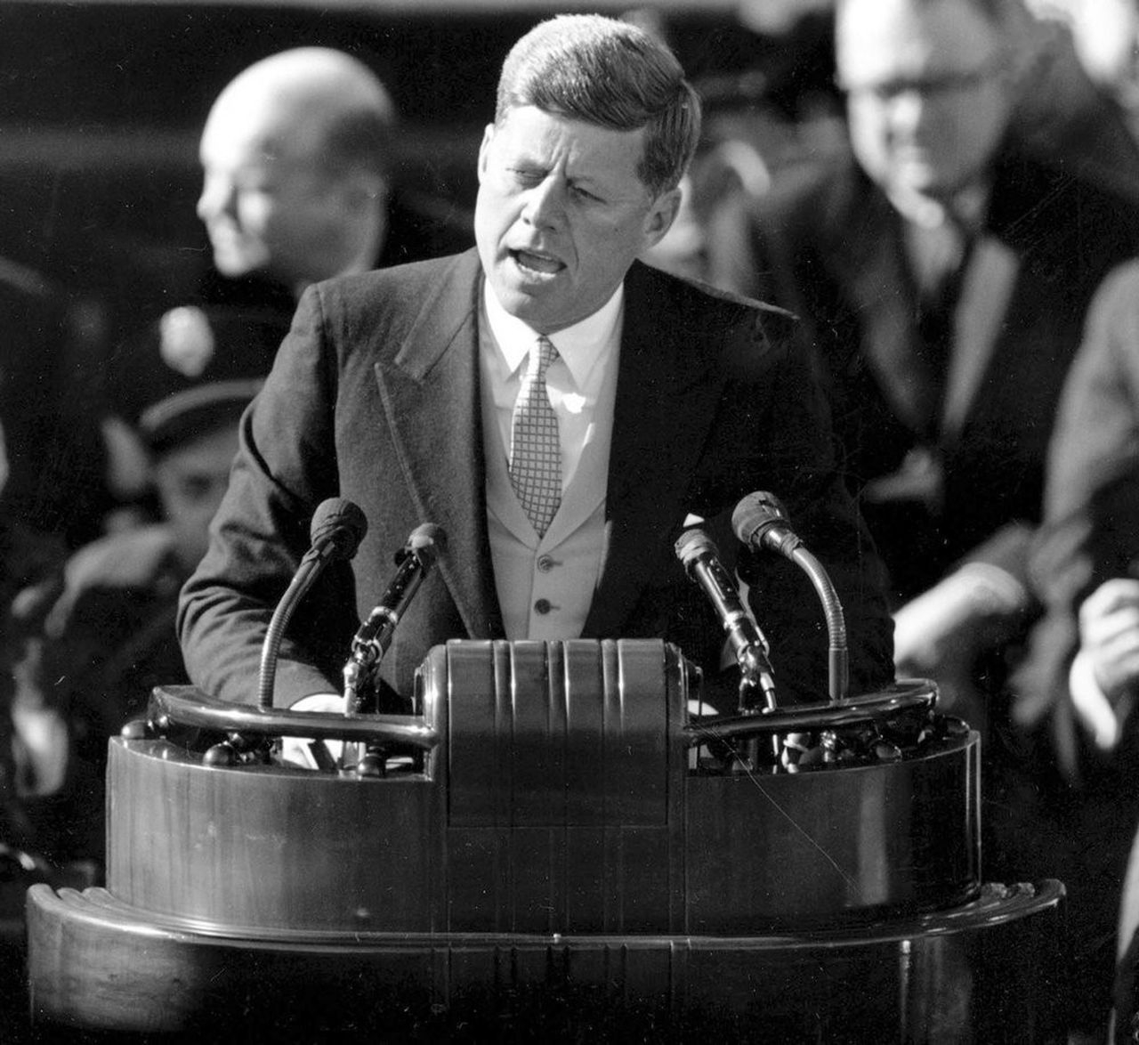 JFK giving his Inaugural Address.