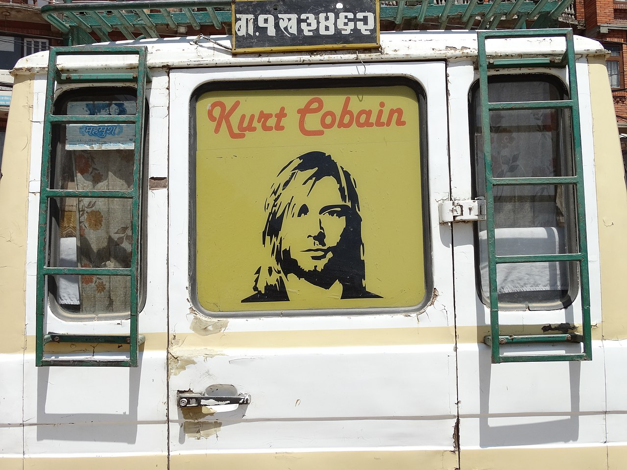 Commemoration to Kurt Cobain on a minivan in Nepal.