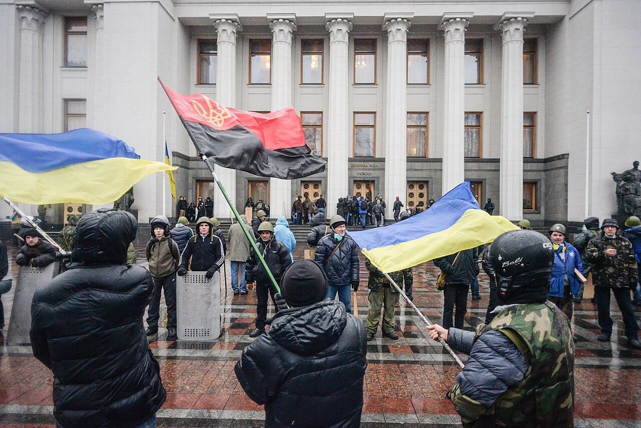 Pro-revolution activists at the entrance to Verkhovna Rada. Euromaidan, Kyiv, Ukraine. Events of February 22, 2009.