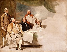 A Painting of the signing of the Treaty of Paris by Benjamin West.