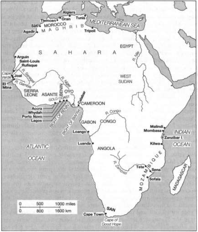 Africa the main points of European trade contact during the sixteenth to eighteenth centuries.png