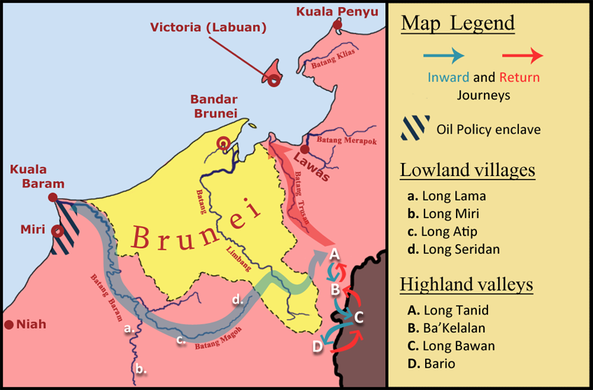 Brunei & Sarawak - Clayton Brooke's journey map with legend.png