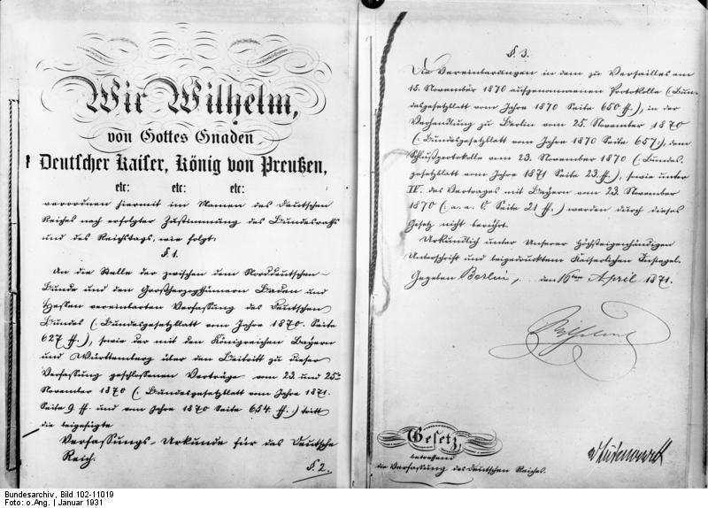 Figure 2: First and last pages of the German Empire's Constitution