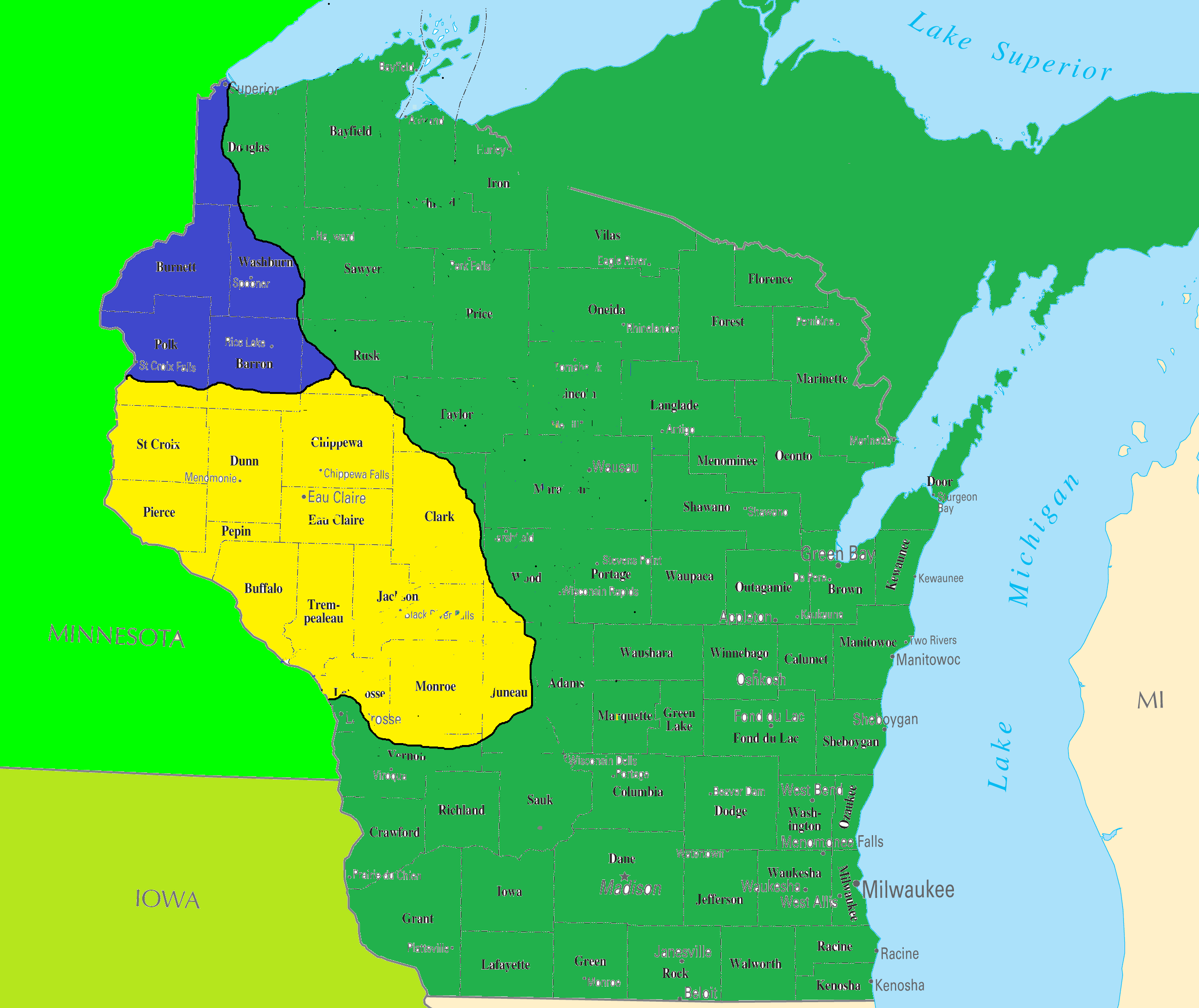 Civil war map of wisconsin with cities.png