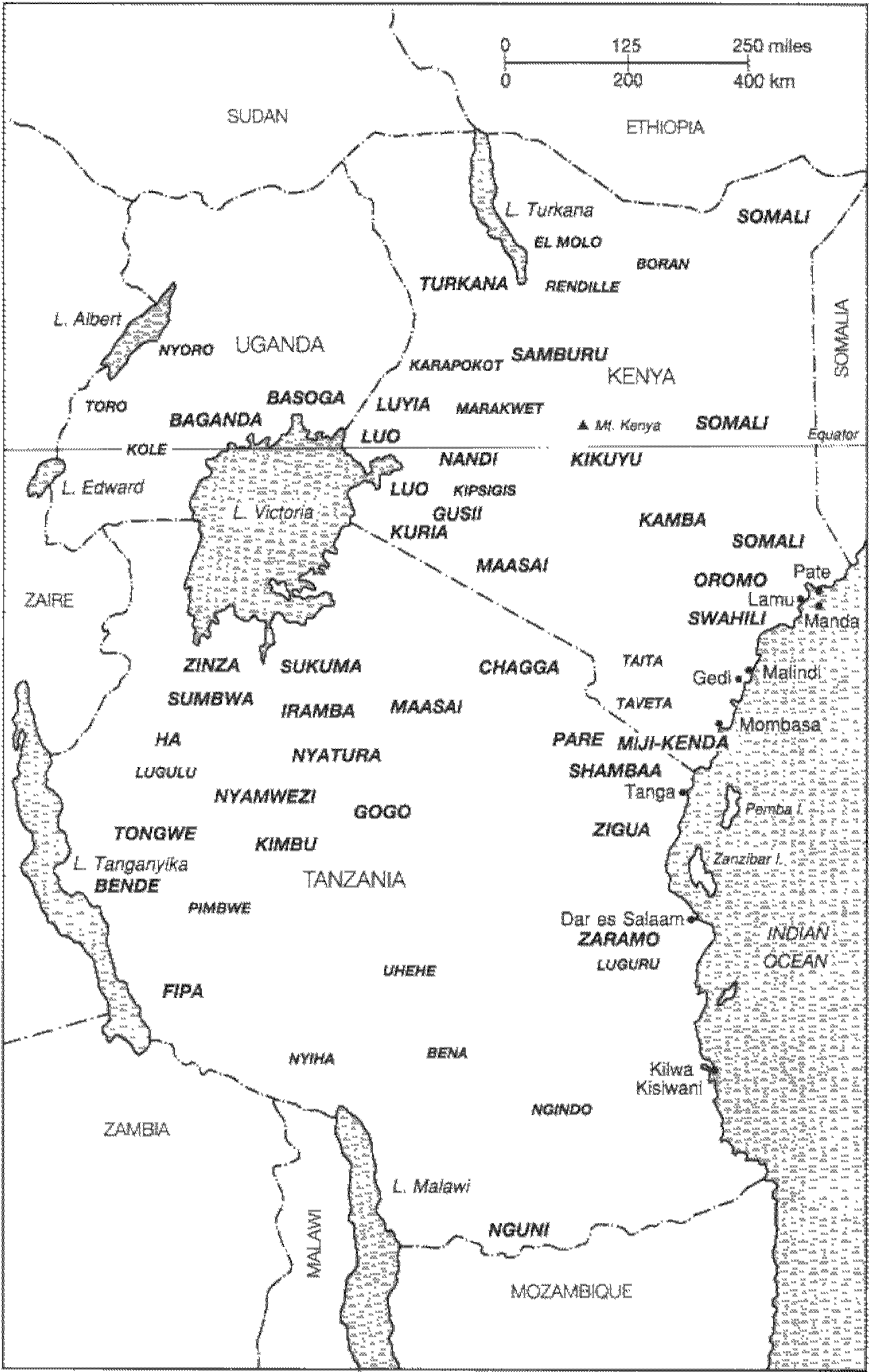 Ethnic groups of Kenya and Tanzania Source; adapted from map drawn by M. Kivuva.png