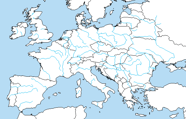 blank physical map of europe with rivers