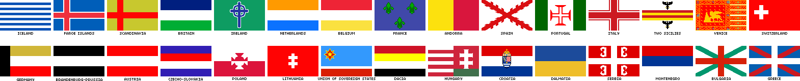 Flags of every european country in my timeline where the war of the Spanish Succession went a little better for the French.