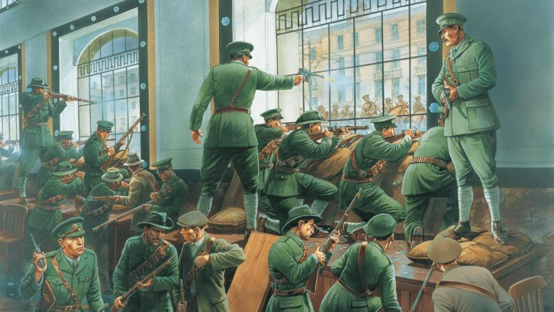 Irish rebels barricaded inside the General Post Office in Dublin during the Easter Rising in 1...jpg