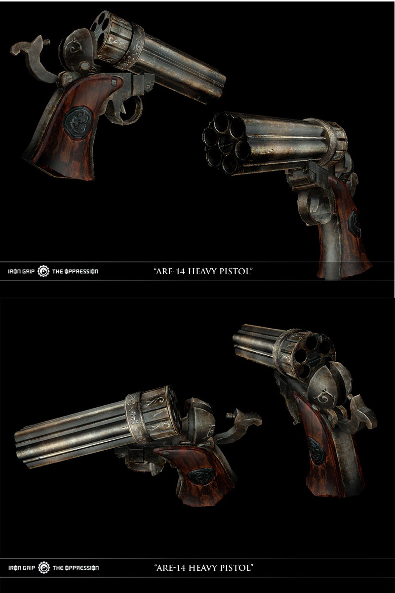 Iron Grip series steampunk guns - ARE-14 heavy pistol.jpg