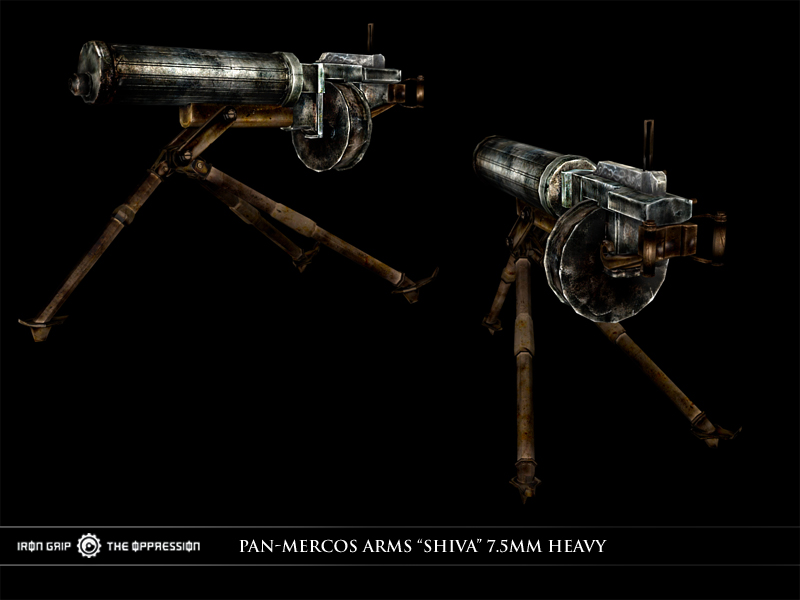 Iron Grip series steampunk guns - Pan-Mercos Arms Shiva (7.5 mm) portable tripod MG.jpg