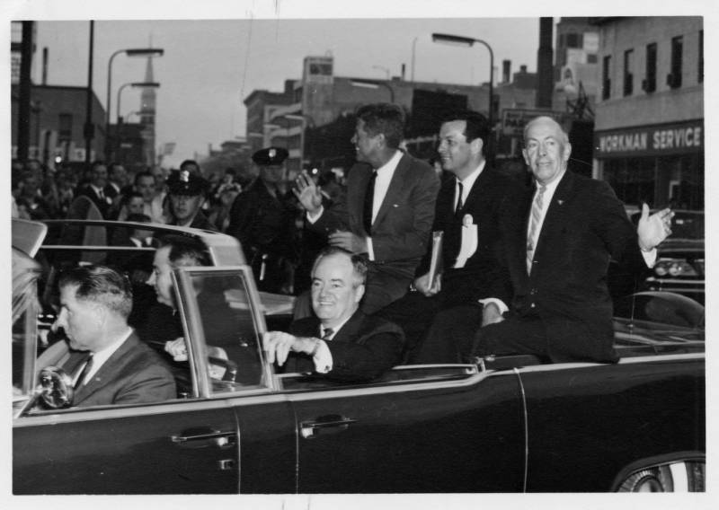 McCarthy, Humphrey, and Jack Kennedy, Moorhead MN 1960.jpg