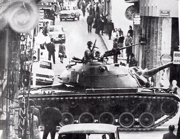 McGoverning Light Unto the Nations tanks in the streets Greek tank in May 74 coup attempt.jpg