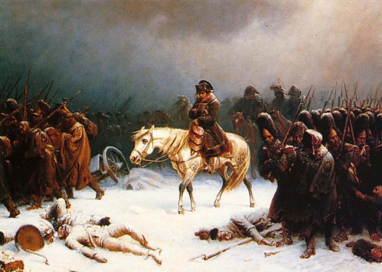 The Emperor's retreat from Moscow which saw large portions of his army lost to the cold, disease, starvation, and enemy harassment.