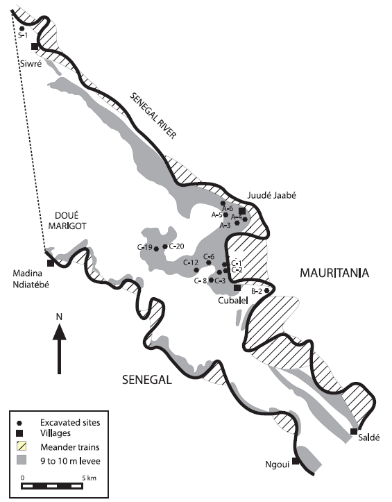 The Middle Senegal Valley Project study area and excavated sites.PNG