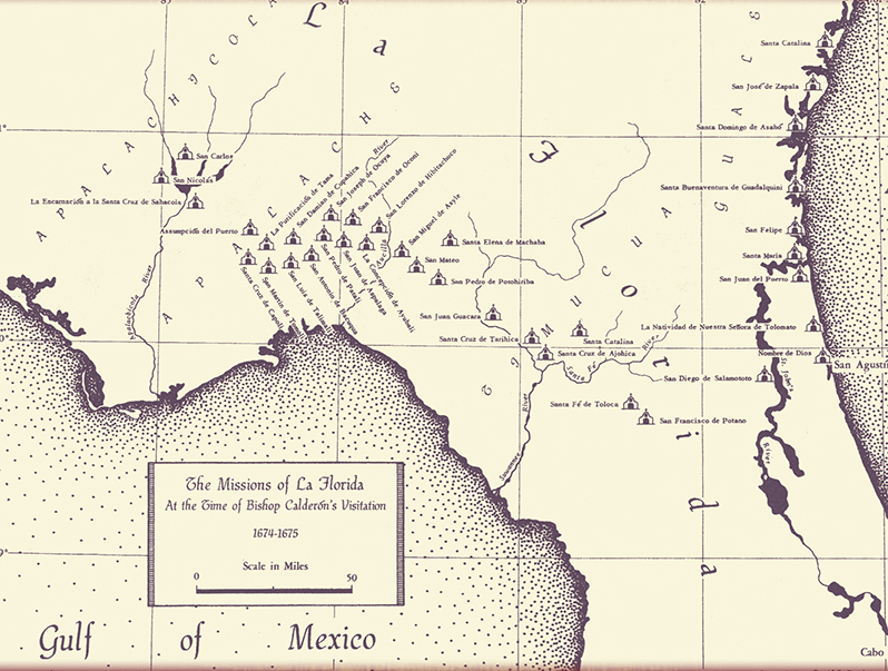 Map of the Missions of Spanish Florida, circa 1674-5