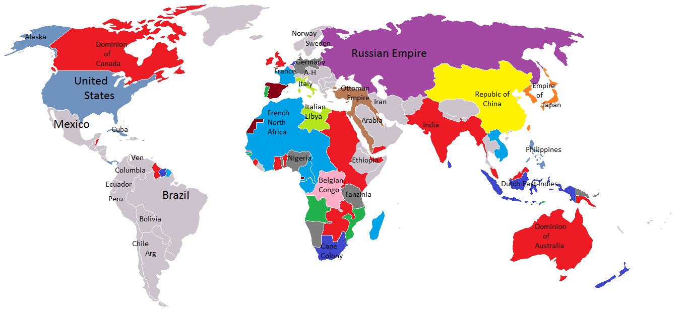 Владения других стран. Карта колониальных владений 1914.