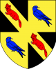 Quartered sable bend Or and Or with Martens gules and Martins azure _ for Vylinius _ FGv2.png