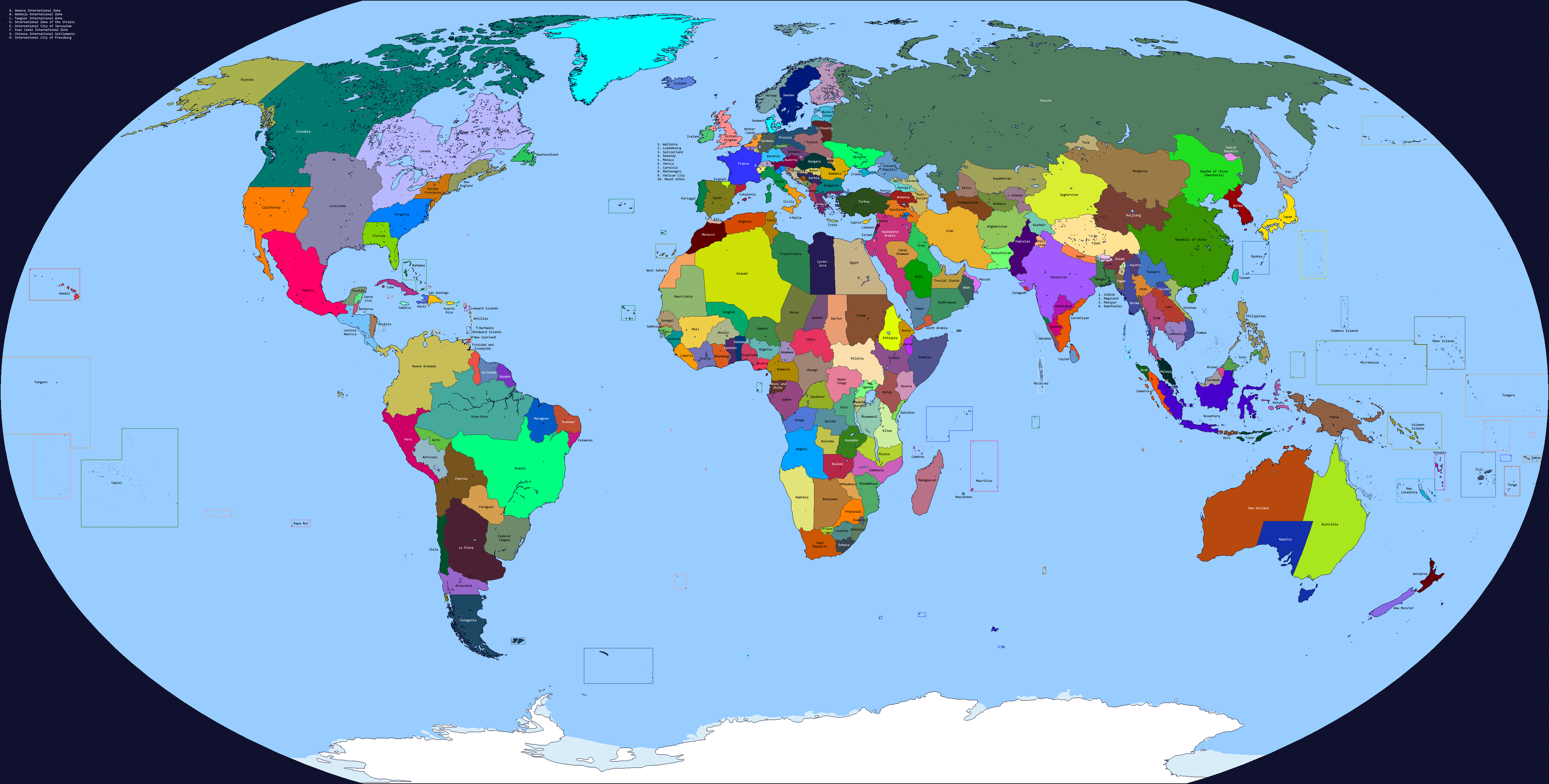 Карта земли с границами. Карта цветная.